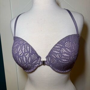 Victoria's Secret Dream Angels Lined Demi Bra Purple Lace Strappy Back 36D